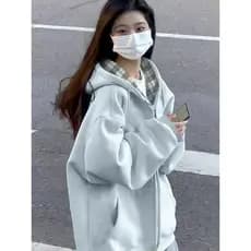 Jaqueta azul feminina primavera estilo coreano estilo preguiçoso moletom grosso início da primavera desgaste fino topo 2