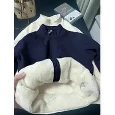 Casaco grosso de lã feminino outono inverno forro de lã cordeiro pelúcia uniforme escolar ferramenta útil jogo interno 2