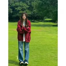 Moletom vermelho jaqueta feminina primavera vinho vermelho início do outono Wear 2025 novo estilo dopamina topo Cardigan