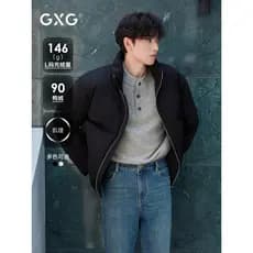 GXG Jaqueta masculina com textura xadrez, jaqueta quente e grossa de duas cores, jaqueta curta de inverno 25
