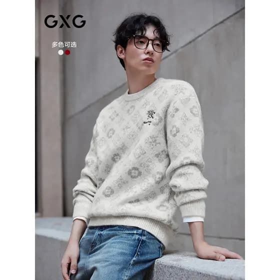 GXG Contorno Masculino Arroz Glutinoso Lã Suéter Casual Mahjong Jacquard Ano Novo Suéter Vermelho Masculino 2025 Inverno