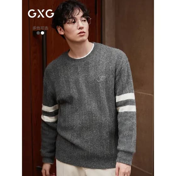 GXG Masculino Contorno Médio Arroz Glutinoso Lã Simples Suéter Ombro Contraste Cor Listrado Suéter Commuter Masculino In
