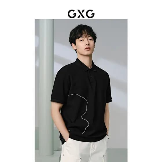 GXG Roupas Masculinas Lado Floral Bordado Design Lapela polo Camiseta de Manga Curta Masculina Casual Top 26 Verão Venda