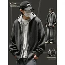 Cardigan camisola masculina primavera outono engrossado falso de duas peças com capuz zíper jaqueta rua Wear adolescente