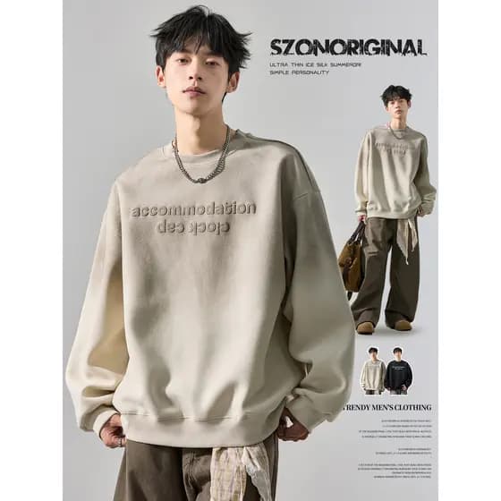 Moletom masculino primavera outono novo estilo Retro lavado gradiente Bottoming topo masculino wear rua wear carta em to
