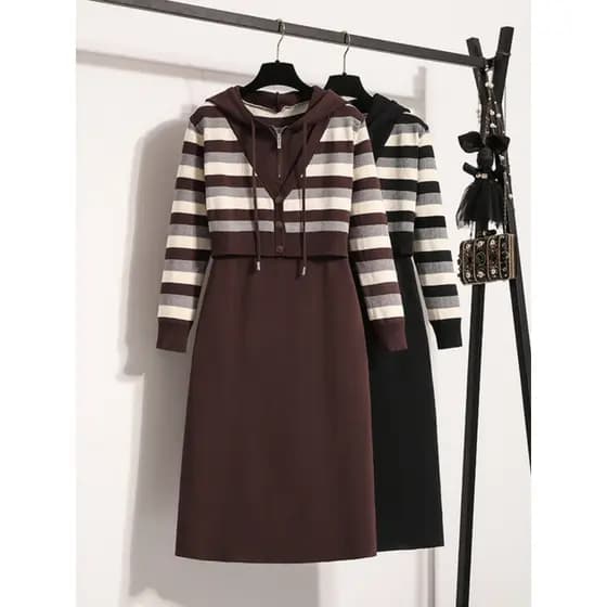 2026 outono inverno novo estilo francês High-End sentir falso vestido de malha de duas peças Plus Size feminino Casual c