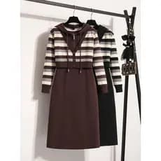 2026 outono inverno novo estilo francês High-End sentir falso vestido de malha de duas peças Plus Size feminino Casual c