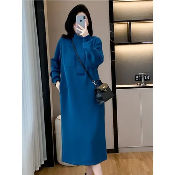 2026 outono inverno novo estilo solto mais magro olhar gola alta vestido de moletom de manga comprida Plus Size roupas f