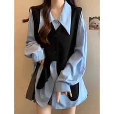 Outono novo estilo Plus Size roupas femininas gordura mm Premium preto terno colete terno moda camisa de manga comprida