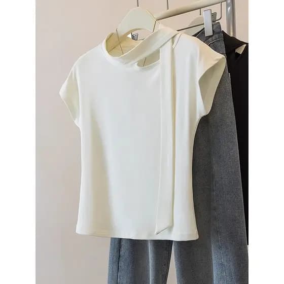 Streamer camiseta de manga curta 2026 verão novo estilo venda quente Plus Size roupas femininas gordura mm ombro Formal