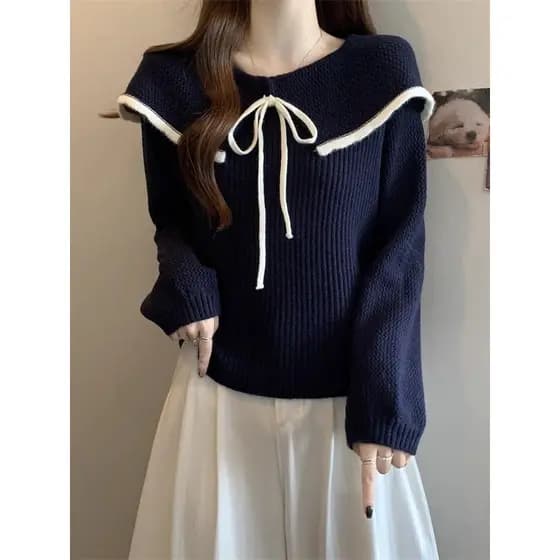 Estilo coreano gola de boneca redutora de idade camisola de manga comprida outono 2026 novo estilo Plus Size roupas femi