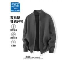 Zhenweisi LIFE Cardigan Suéter Masculino Outono Inverno High-End Estilo Preguiçoso Meninos Gola Alta Zíper Sw