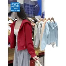 Zhenweisi life vermelho moletom com capuz feminino 2026 novo estilo outono pequeno Casual jaqueta curta Cardigan feminin