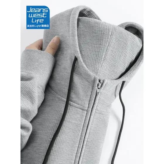 Zhenweisi LIFE Jaqueta Com Capuz Masculina 2025 Novo Estilo Cardigan Moletom Primavera Street Wear Homens Waffle Top M