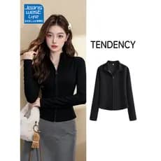 Zhenweisi life preto gola alta moletom jaqueta feminina primavera outono 2026 novo estilo estilo americano Formal ombro