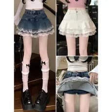 Saia jeans meio comprimento saia feminina verão 2026 novo estilo bolo saia curta cintura alta A linha saia meia saia esq