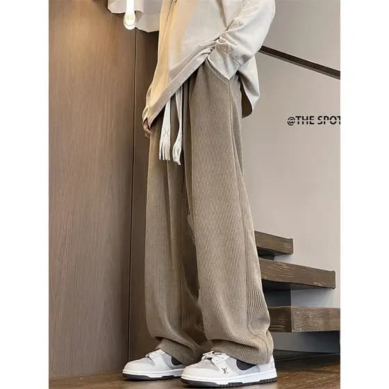 Calças de perna larga da moda americana masculina primavera pesada solta calças retas calças de veludo Drape calças masc