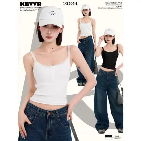 Renda branca francesa sem almofada no peito pequena camisola feminina verão exterior Wear doce picante jazz sem mangas t