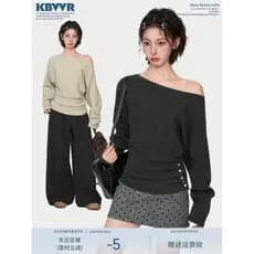 Cinza oblíquo ombro fora do ombro camisola de manga comprida camisola feminina início da primavera Design preguiçoso fun