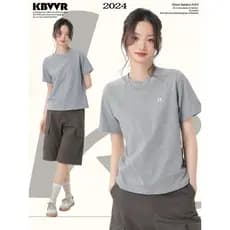 Cinza frente ombro de manga curta camiseta meninas verão cor sólida solta meia manga feminina pequeno curto doce picante