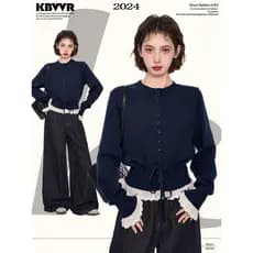 Azul marinho falso de duas peças malhas camisola Cardigan feminino início do outono usar estilo coreano camadas internas