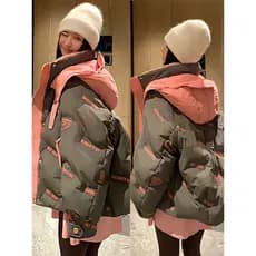 Europeu indústria pesada cor combinando literário engrossado quente com capuz jaqueta acolchoada feminina inverno moda l