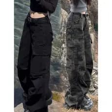 Americano Retro camuflagem macacão Jeans feminino 2026 primavera outono novo estilo rua legal Sa em linha reta esportes