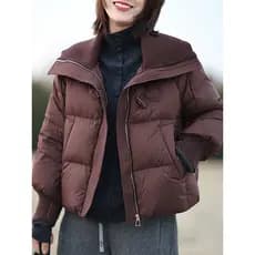 Design de malha costura lapela jaqueta curta feminina 2026 inverno novo estilo à prova de vento quente acolchoado jaquet