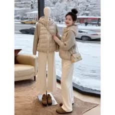 Fora-branco camisola de malha manga costura curto acolchoado jaqueta feminina 2026 inverno novo estilo enorme bonito jaq