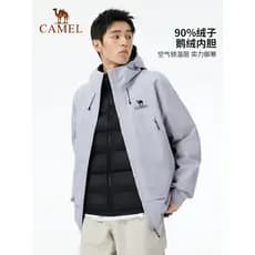 [Wang Junkai Mesmo Estilo] Camel Feather God Jaqueta Masculina Novo Estilo Outono Inverno Três em Um Jaqueta Forro de Ga