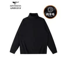 [Lã lavável à máquina] Suéter de lapela alta de sete lobos masculino 2025 inverno novo estilo suéter simples camisa de f
