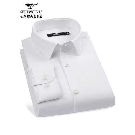 [Esticamento de quatro lados] Camisa branca de manga comprida de sete lobos masculina outono novo estilo de negócios Cas