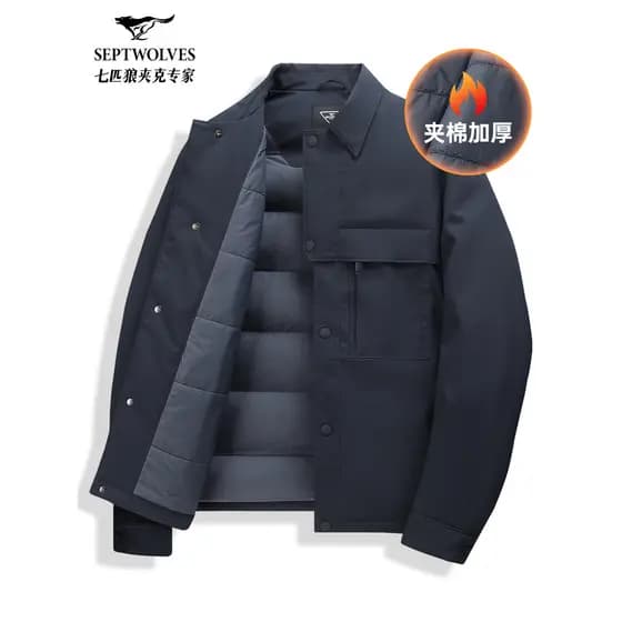 [Estática acolchoada] Jaqueta de lapela de sete lobos masculina outono inverno novo estilo moda negócios Commuter jaquet