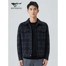 [Lã de ovelha] Jaqueta de malha quente de sete lobos masculina outono inverno novo estilo lapela negócios Casual jaqueta