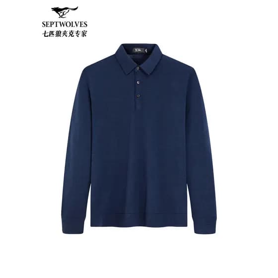 [Lavável à máquina] Suéter de lapela de lã pura Seven Wolves masculino inverno novo estilo Casual simples suéter de cor
