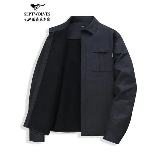 [Estilo casaco] Camisa masculina de manga comprida Seven Wolves outono inverno novos produtos com bolso jaqueta de viage