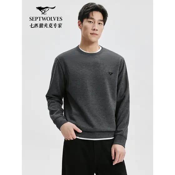 [Incluindo lã] sete lobo flor fio escovado em torno do pescoço moletom masculino primavera outono novo estilo Casual mod