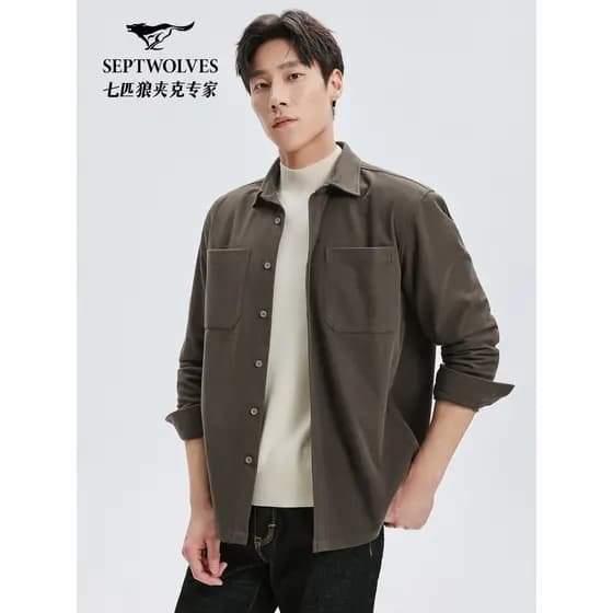 [Corduroy] Sete Lobos Camisa de Manga Comprida Jaqueta Masculina Outono Novo Produto Camisa Solta Estilo Exterior Jaquet
