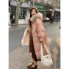 Jaqueta feminina com gola de pele grande, jaqueta de inverno 2025, novo estilo, jaqueta de pão de comprimento médio, fiv
