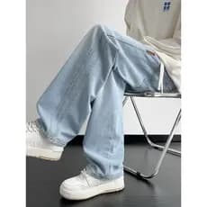 Calças de brim de caça masculinas soltas retas azuis meninos calças americanas de perna larga verão novo estilo calças M