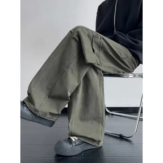 Caça exército verde calças casuais masculino novo estilo solto em linha reta algodão macacão masculino outono americano
