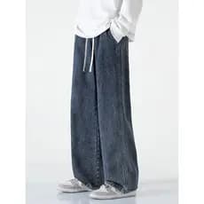 Calças de brim masculinas estilo americano meninos solto calças retas novo estilo macacão calças casuais verão Machete c