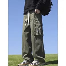 Calças casuais básicas de caça masculinas verão calças de algodão puro macacão solto calças retas calças compridas novo