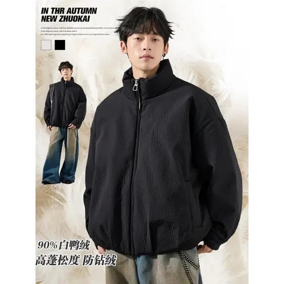 Jaqueta curta quente masculina outono inverno zíper jaqueta americana jaqueta de algodão lichia couro meninos jaqueta