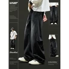 Macacão Jeans masculino verão fino calças masculinas soltas em linha reta meninos calças americanas Micro-queimadas calç