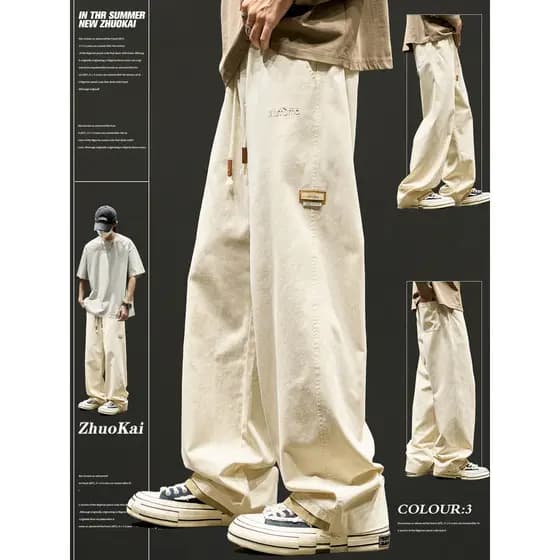 Calças retas masculinas primavera outono solto esportes calças casuais meninos macacão americano calças masculinas calça