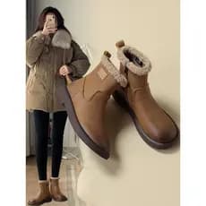 Botas de neve de couro genuíno genuíno feminino 2026 novo estilo inverno marrom botas Martin de sola grossa forro de lã