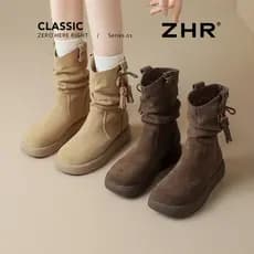 Retro botas curtas femininas 2025 novo estilo outono inverno Melade botas de pilha de sola grossa mais veludo botas ocid