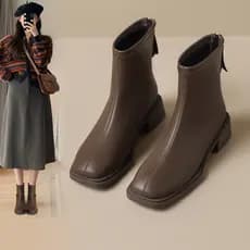 Botas curtas femininas 2026 novo estilo outono inverno botas de neve salto grosso mais veludo botas finas elegantes bota