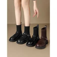 Estiramento fino fino botas femininas 2026 novo estilo outono inverno fino tubo curto meias de malha botas preto mocassi